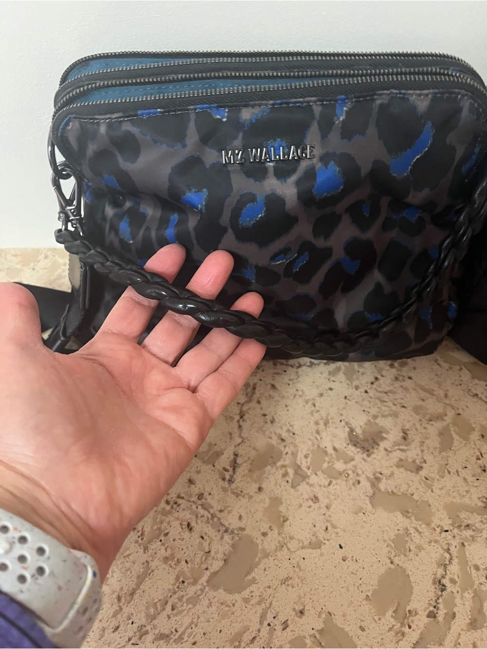 Like new MZ Wallace limited edition Blue Leopard Bowery Crossbody ($245 retail)